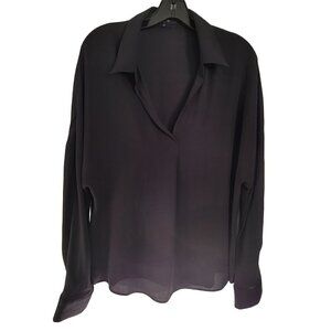 Olivaceous Classic Black Flowy V Neck Long Sleeve Shirt Blouse Top Size Medium